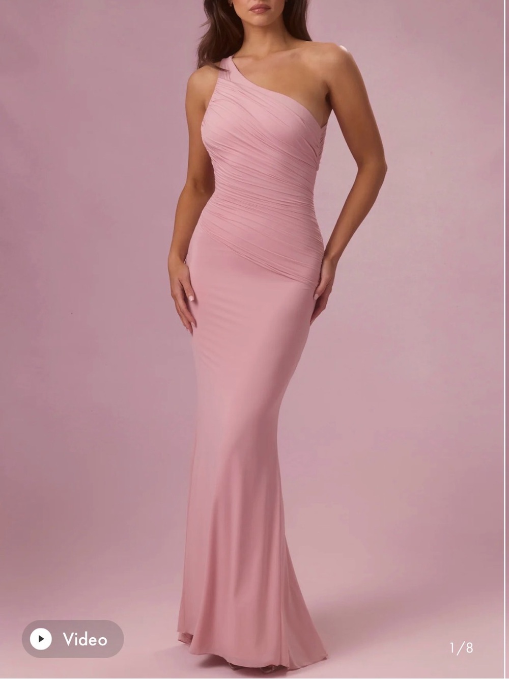 Oh Polly One-Shoulder Blush Pink Ruched Evening Gown